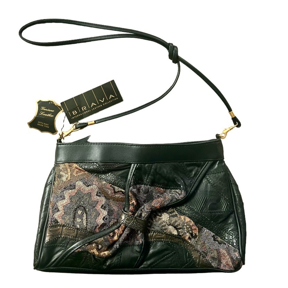 NWT Vintage 80’s Tapestry and Black Leather Brava Purse Shoulder Bag